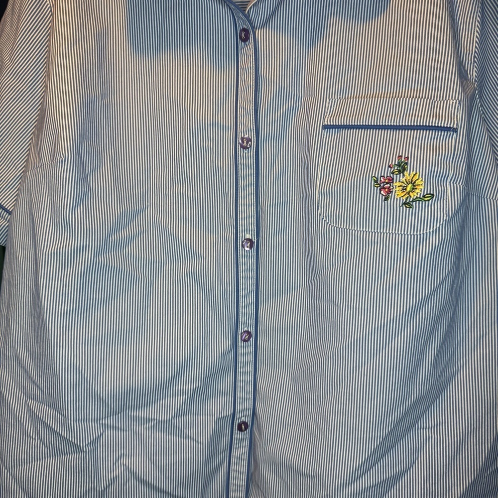 Koret Woman size 22W Blue and White Striped Short Sleeve Button Down Shirt - Picture 5 of 8